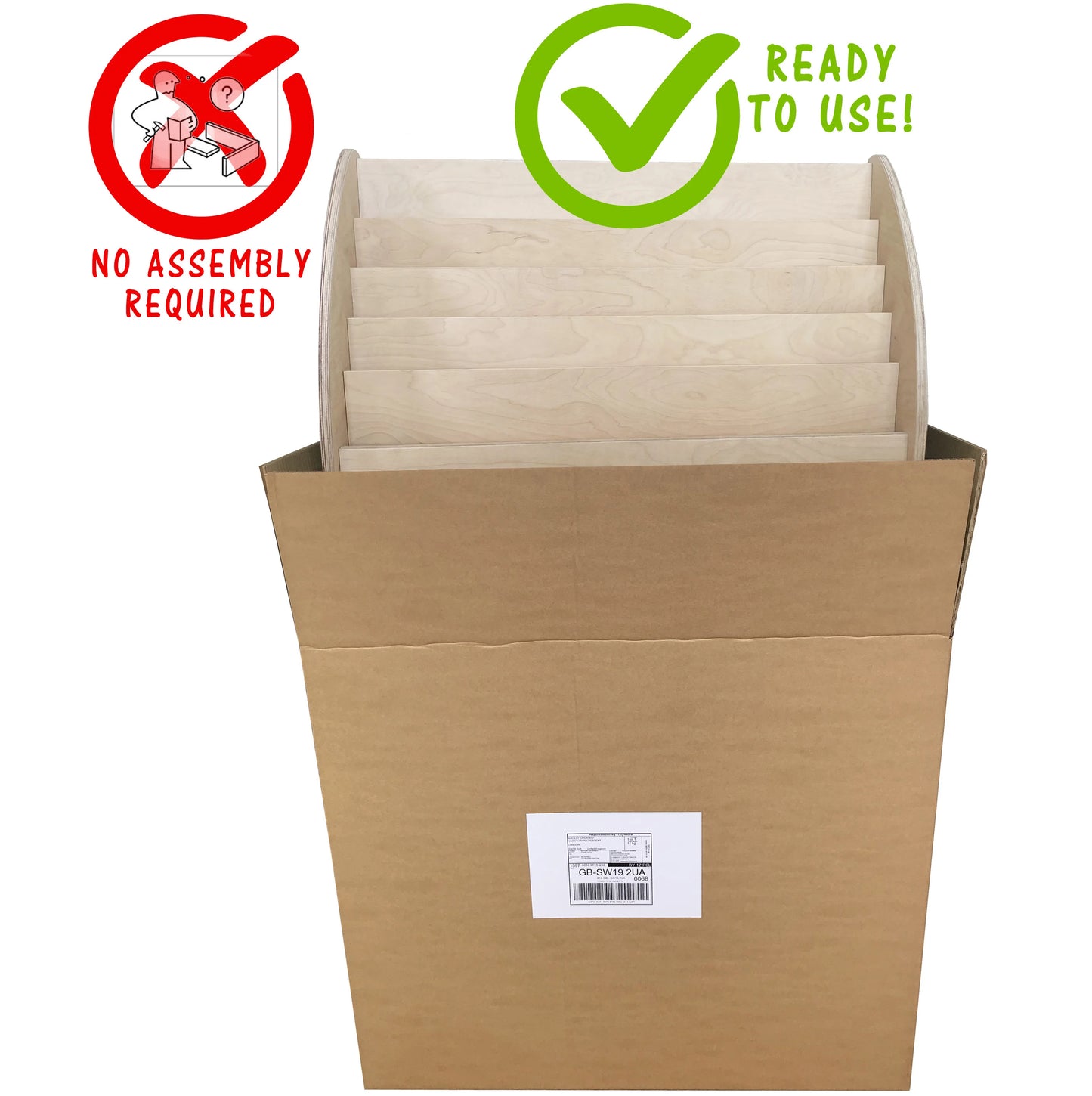 Example of wooden dispenser arriving in box ready assembled