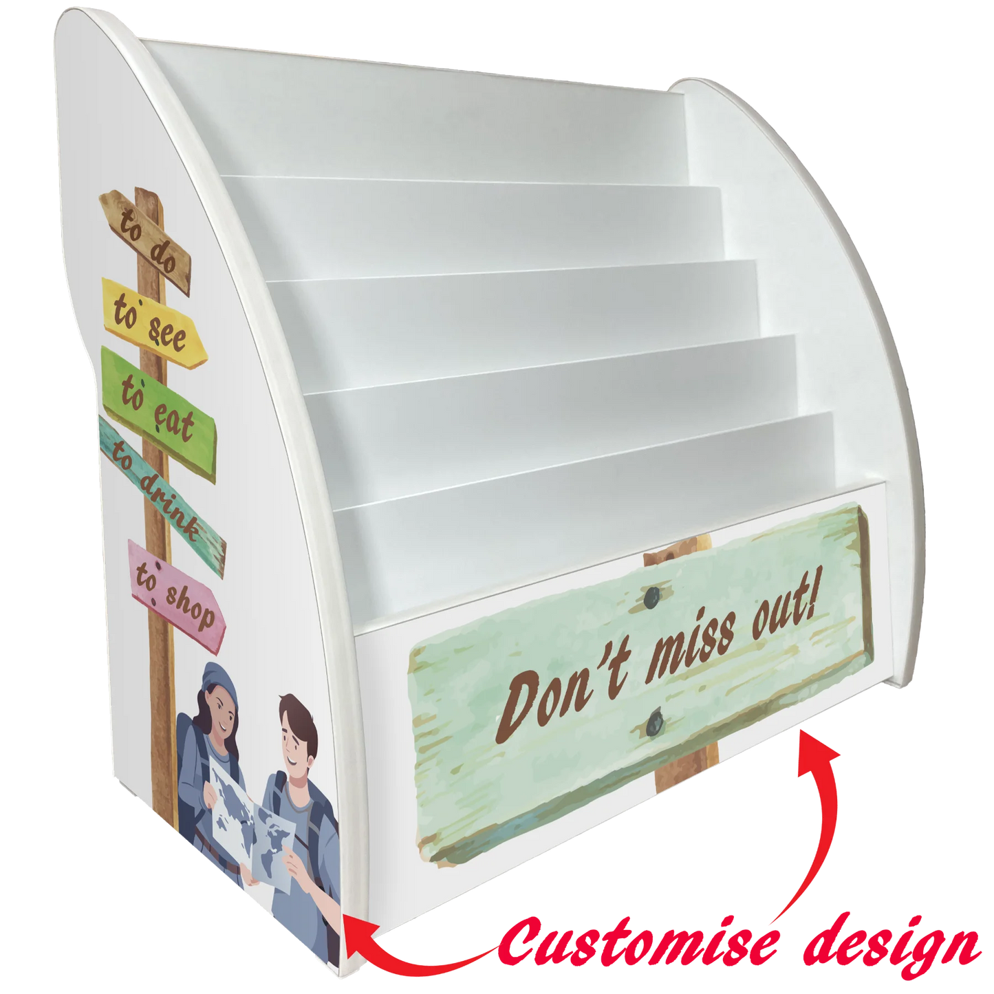 custom desktop brochure holder, tourist information leaflet holder