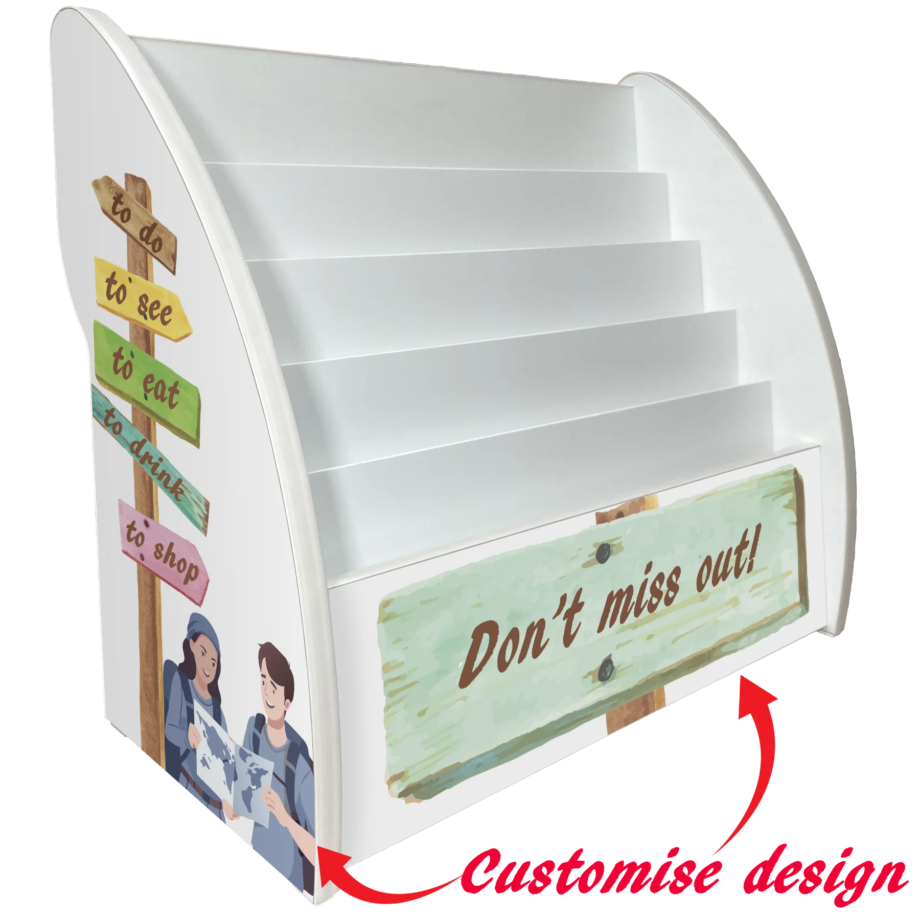 custom desktop brochure holder, tourist information leaflet holder