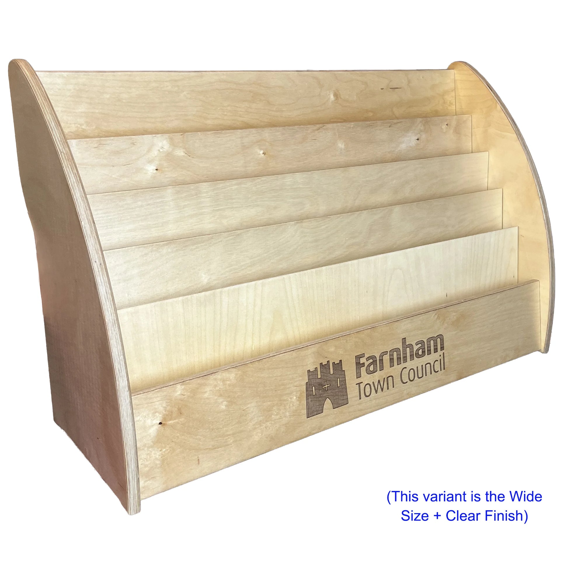 Large wooden countertop literature dispenser with custom Farnham Town Council logo engraving